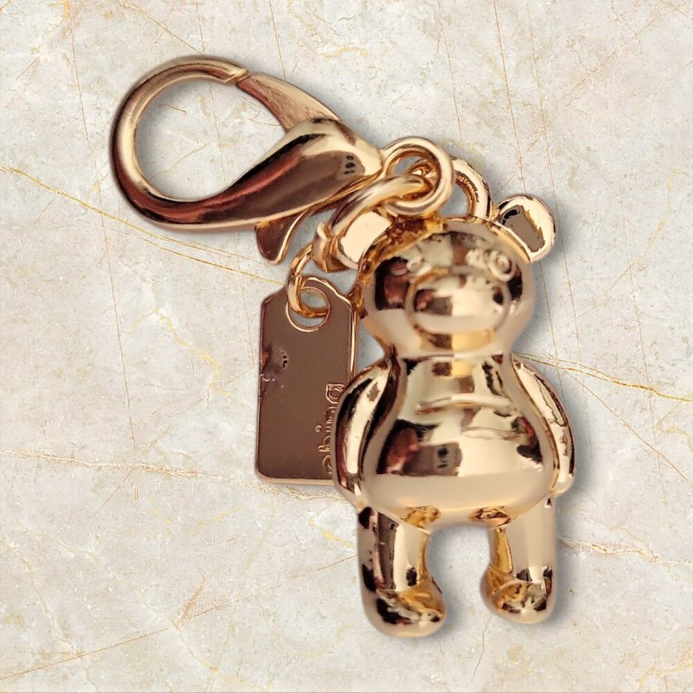 🧸Luxury Gold Mini Teddy Bear Bag Charm Keychain Handbag Accessory - Picture 10 of 10